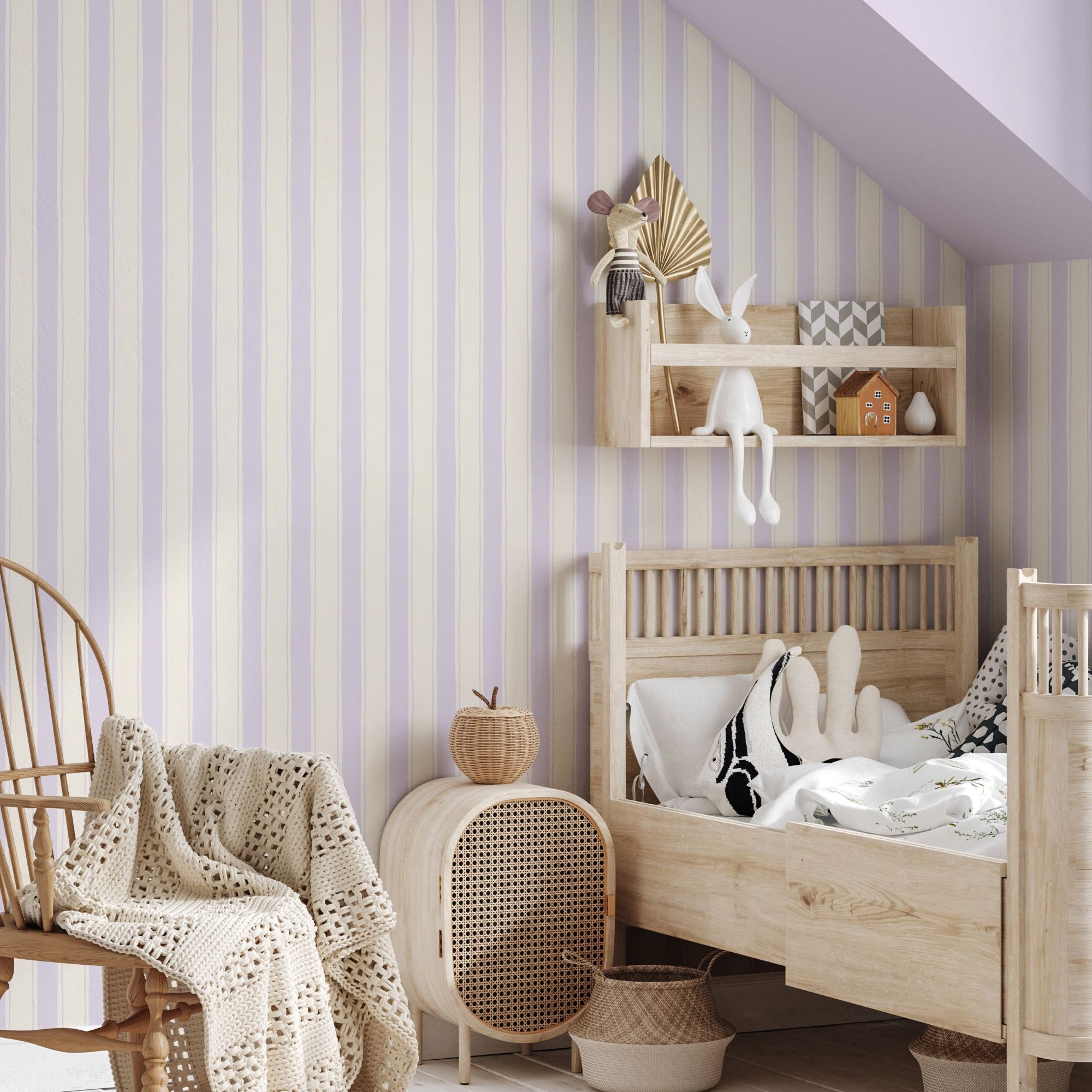 Strepen behang meisjeskamer babykamer lila Papr Walls Straight Up Small