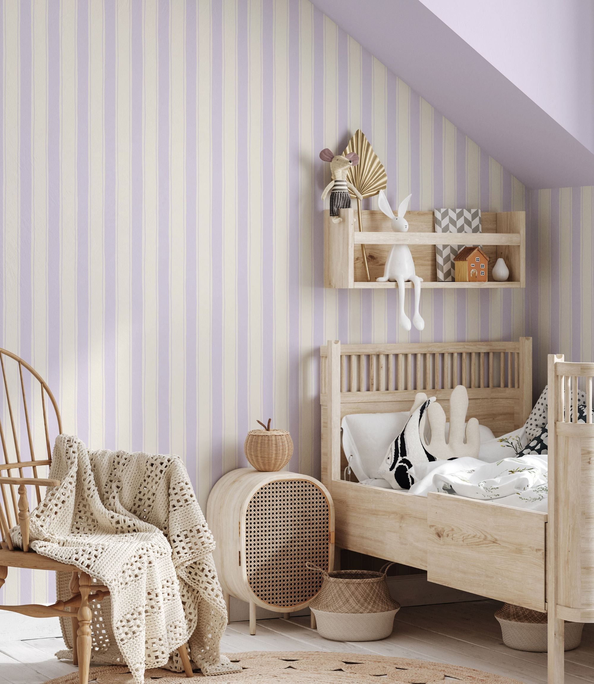Strepen behang meisjeskamer babykamer lila Papr Walls Straight Up Small