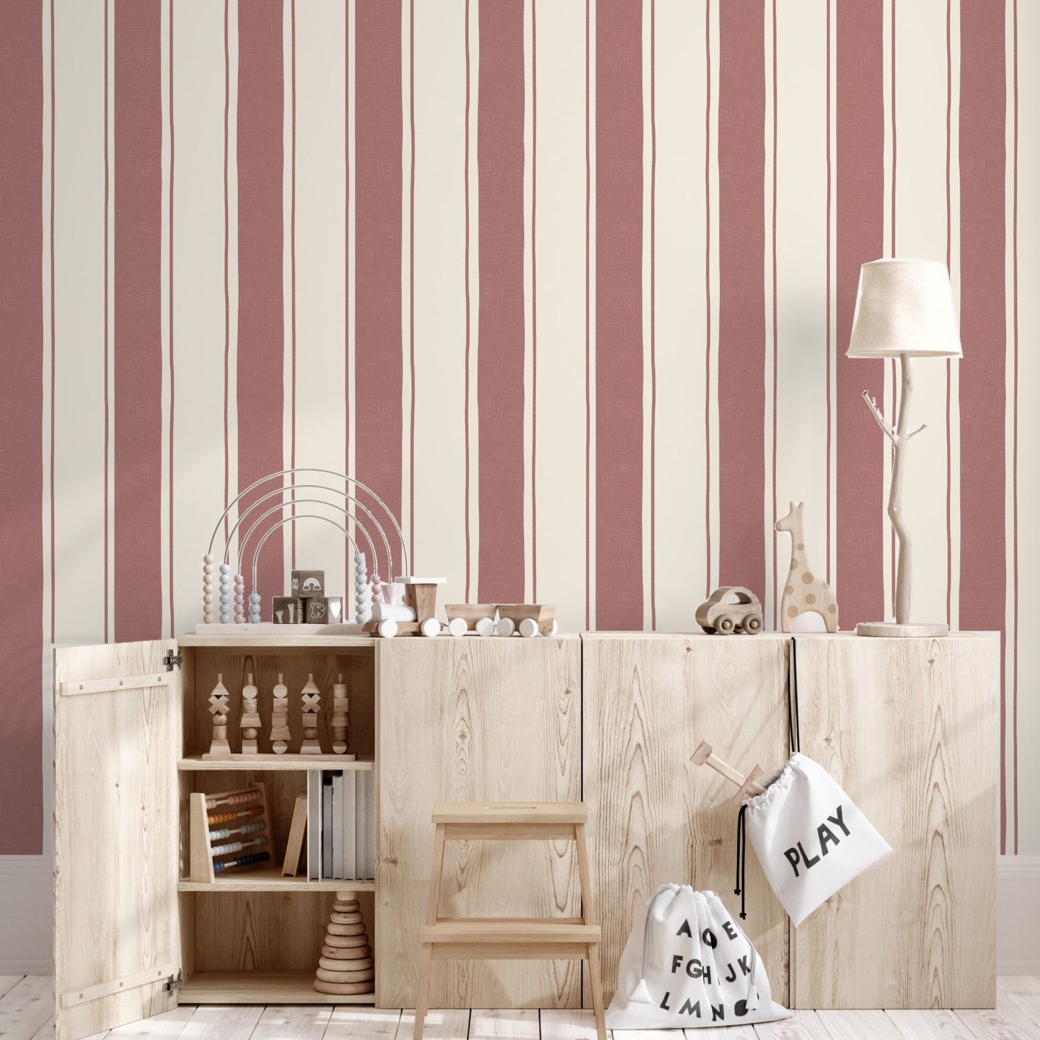 Strepen behang kinderkamer babykamer jongenskamer papr walls straight up wide burgundy