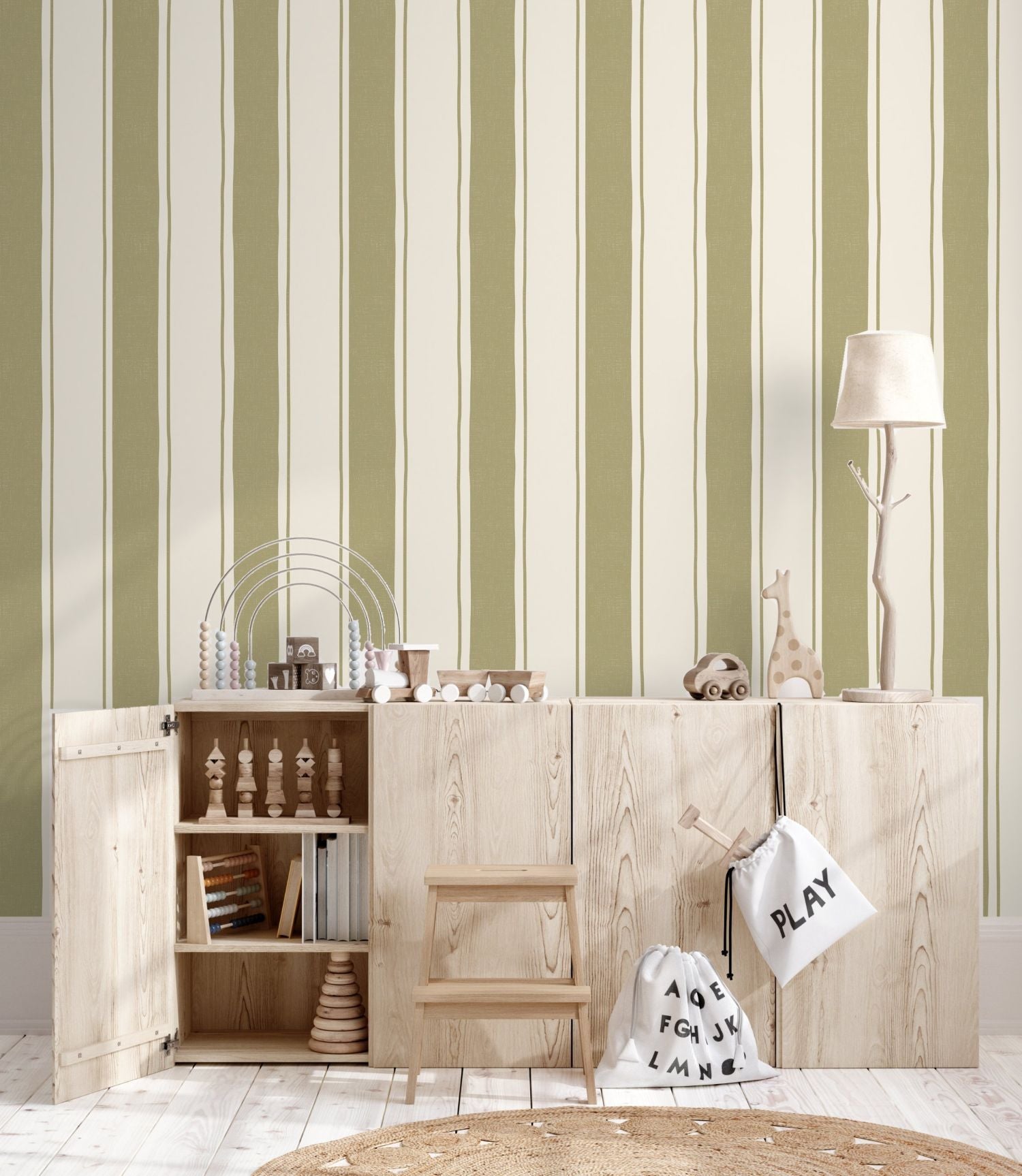 Strepen behang kinderkamer jongenskamer babykamer papr walls straight up small mosgroen
