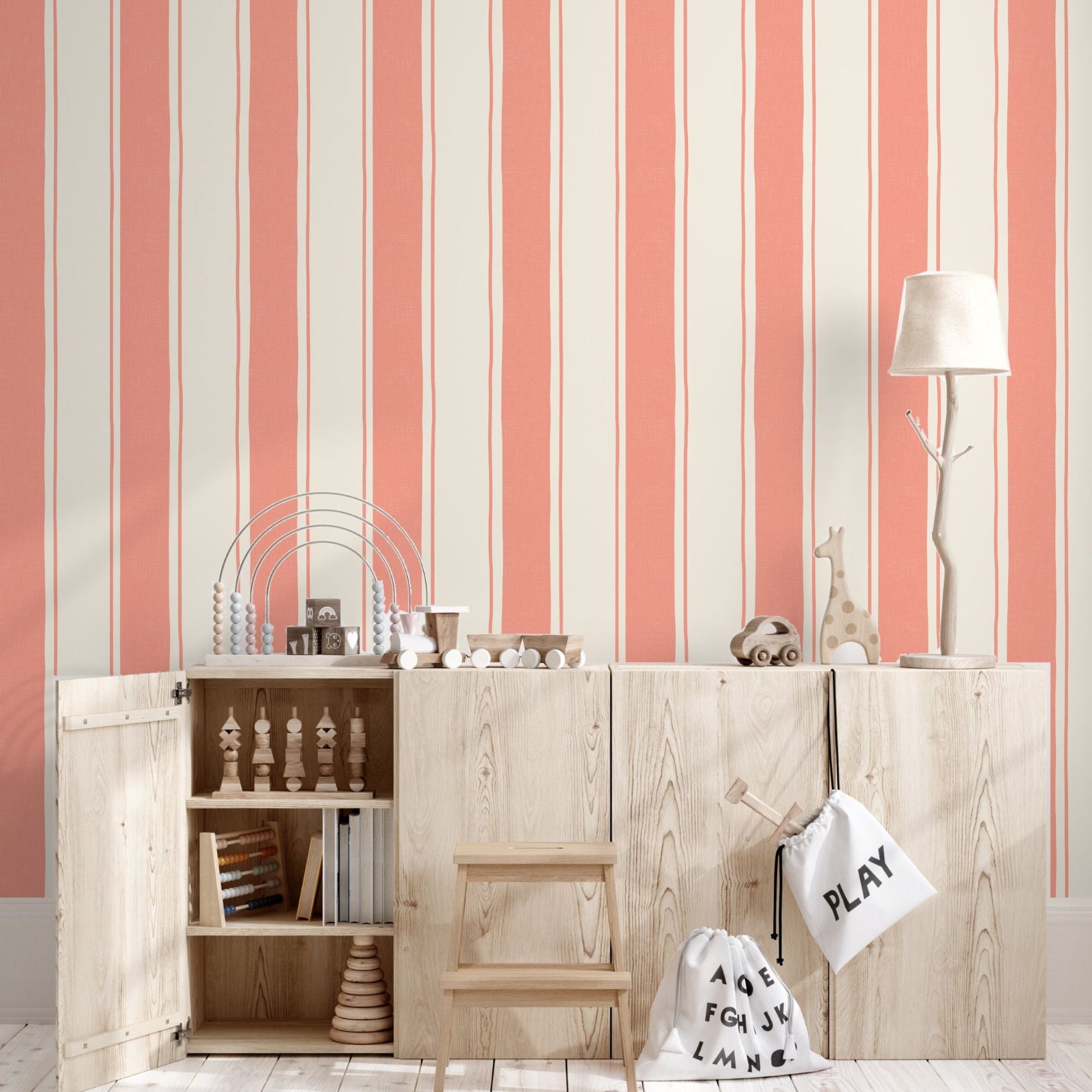 Strepen behang voor de kinderkamer babykamer roze