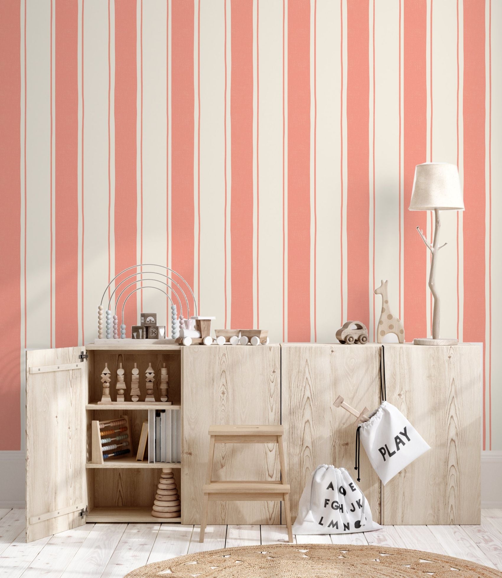 Strepen behang voor de kinderkamer babykamer roze