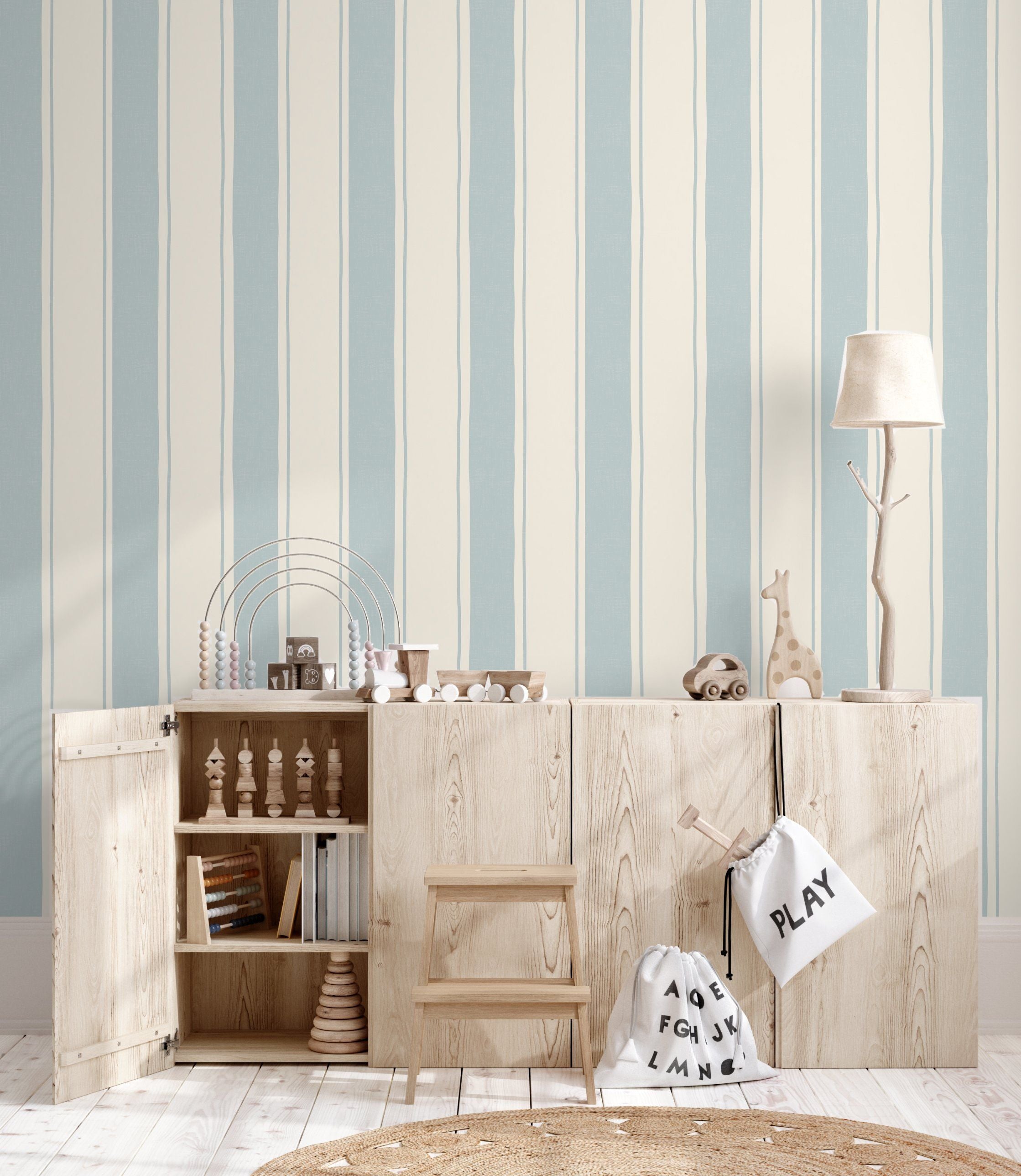 Strepen behang voor de kinderkamer babykamer lichtblauw