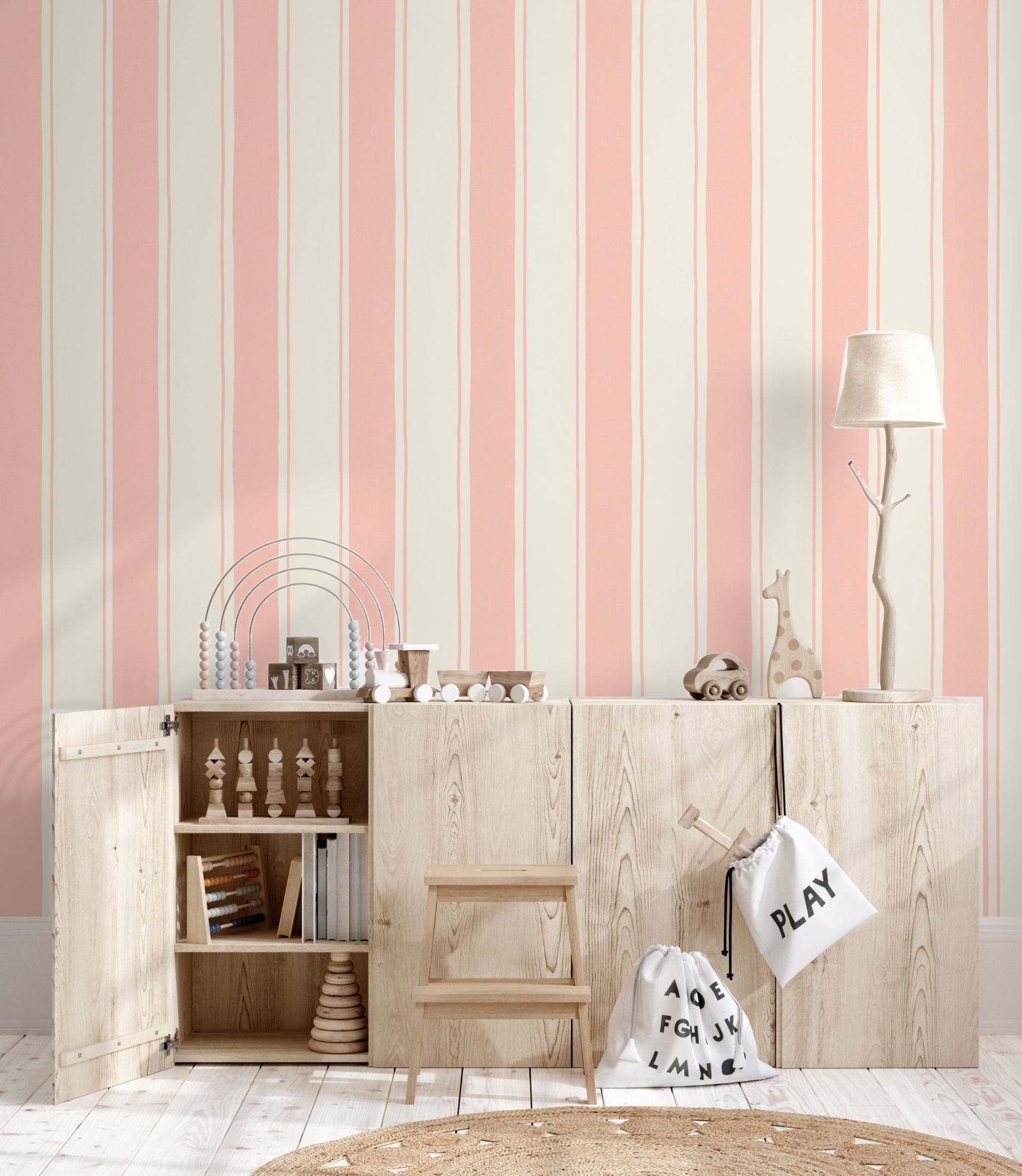 Strepen behang voor de kinderkamer babykamer roze papr walls