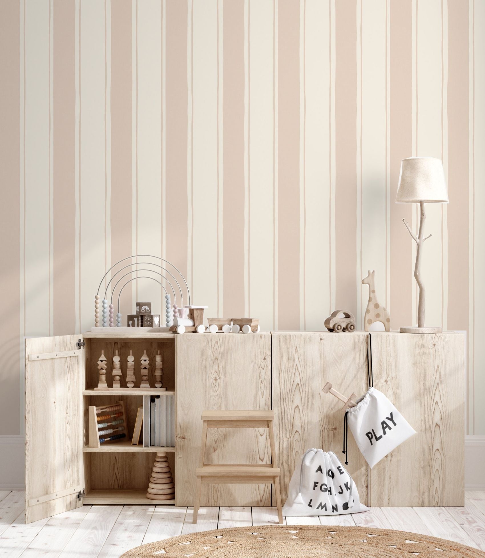 Strepen behang kinderkamer jongenskamer meisjeskamer neutrale babykamer papr walls straight up small zand